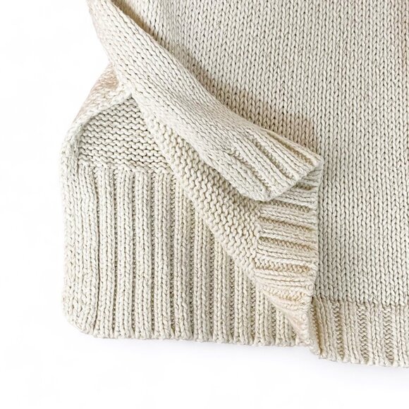 Chaps Womens Size Medium Cream Metallic Sweater Pullover Leaf Pattern - Picture 6 of 13